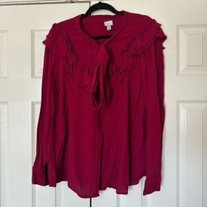 Dark hot pink Ruffle Collar Blouse